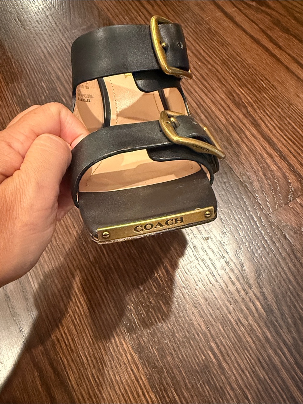 Coach Black Leather Kyle Buckle Mule Sandals with Gold-Tone Hardware - Picture 5 of 8